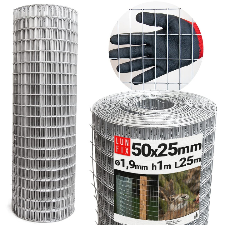 Lánckerítés 100 cm, 50x25mm, 1,9mm, ezüst, 25m, kerítésszett