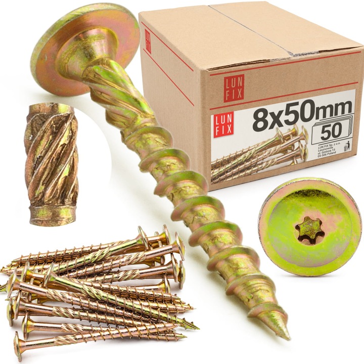 Дърводелски винтове 8x50 за дърво WKCP 50 бр., Lun Fix