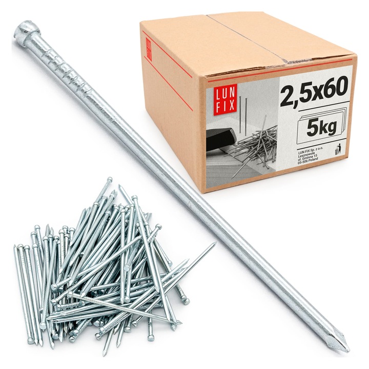 Szegek Lun Fix 2,5x60mm, 5kg-os készlet, ezüst