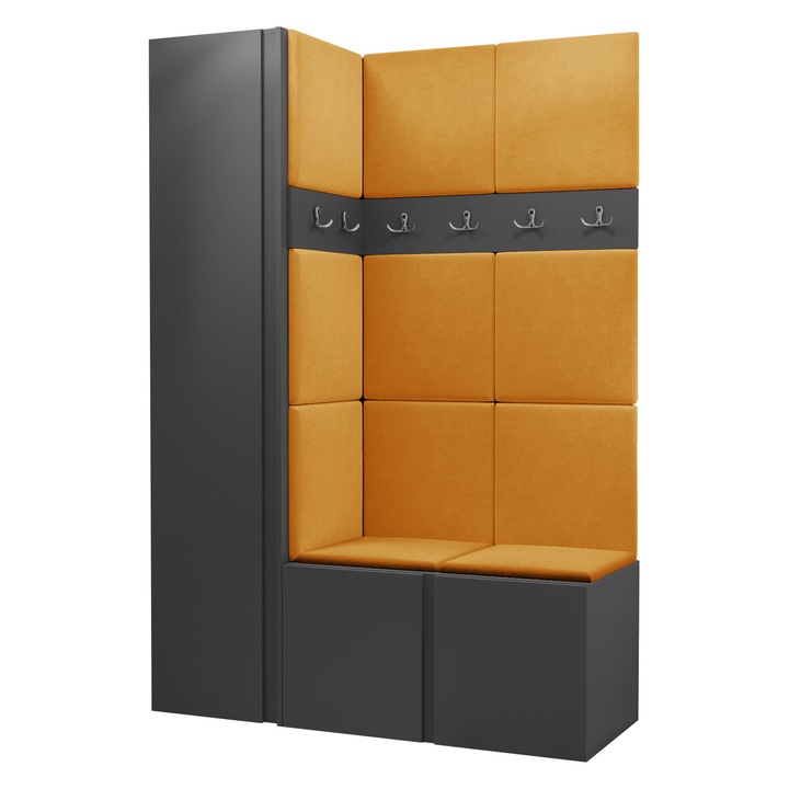 Mobilier pentru hol Tavasz IX, MIRJAN24, grafit + galben, 46x186x124 cm