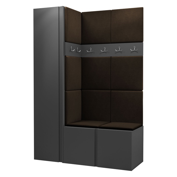Mobilier pentru hol Tavasz IX, MIRJAN24, grafit + maro, 46x186x124 cm