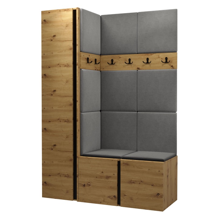 Mobilier pentru hol Tavasz IX, MIRJAN24, stejar artisan + gri, 46x186x124 cm