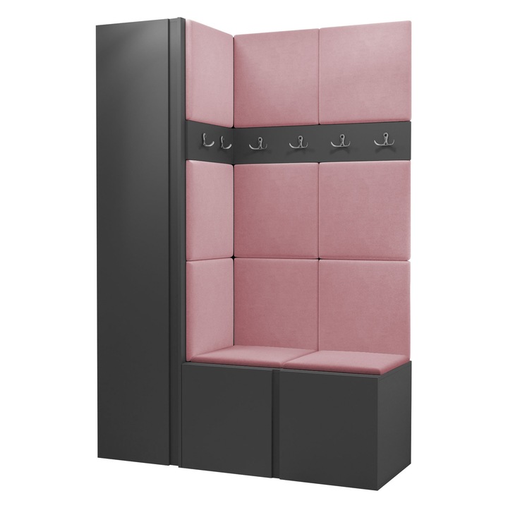 Mobilier pentru hol Tavasz IX, MIRJAN24, grafit + roz, 46x186x124 cm