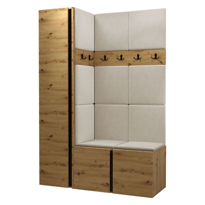 Mobilier pentru hol Tavasz IX, MIRJAN24, stejar artisan + bej deschis, 46x186x124 cm