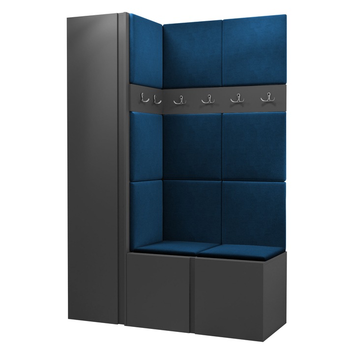 Mobilier pentru hol Tavasz IX, MIRJAN24, grafit + bleumarin, 46x186x124 cm