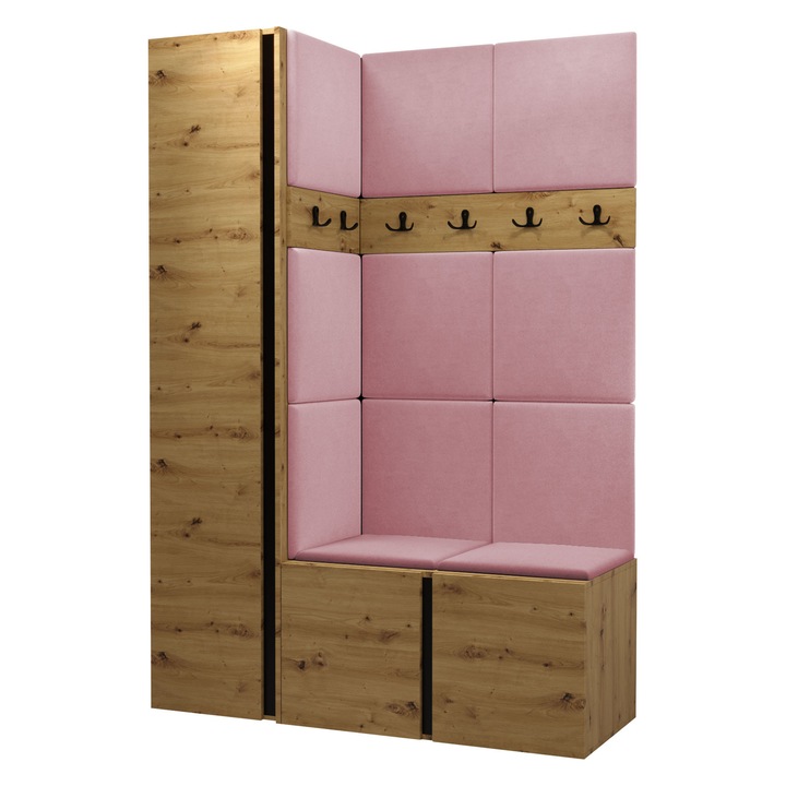 Mobilier pentru hol Tavasz IX, MIRJAN24, stejar artisan + roz, 46x186x124 cm