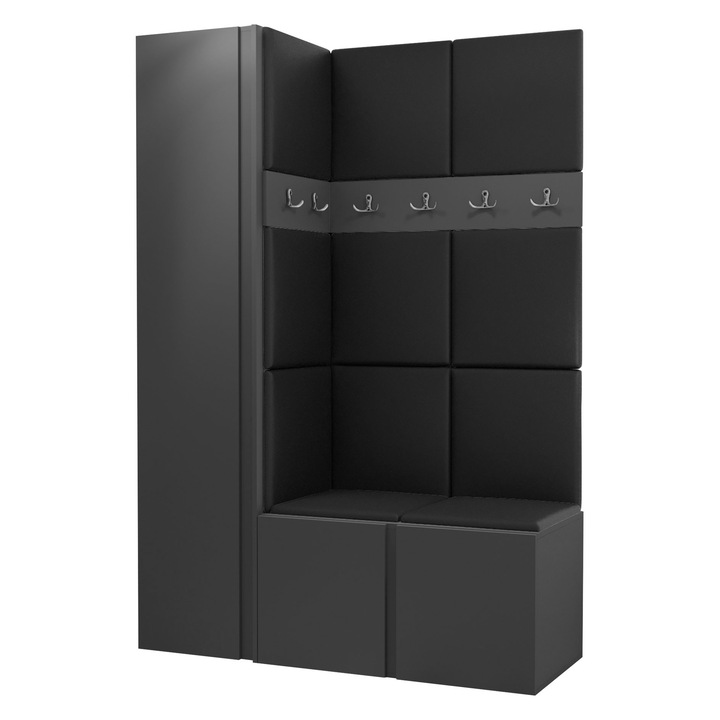 Mobilier pentru hol Tavasz IX, MIRJAN24, grafit + piele ecologica negru, 46x186x124 cm