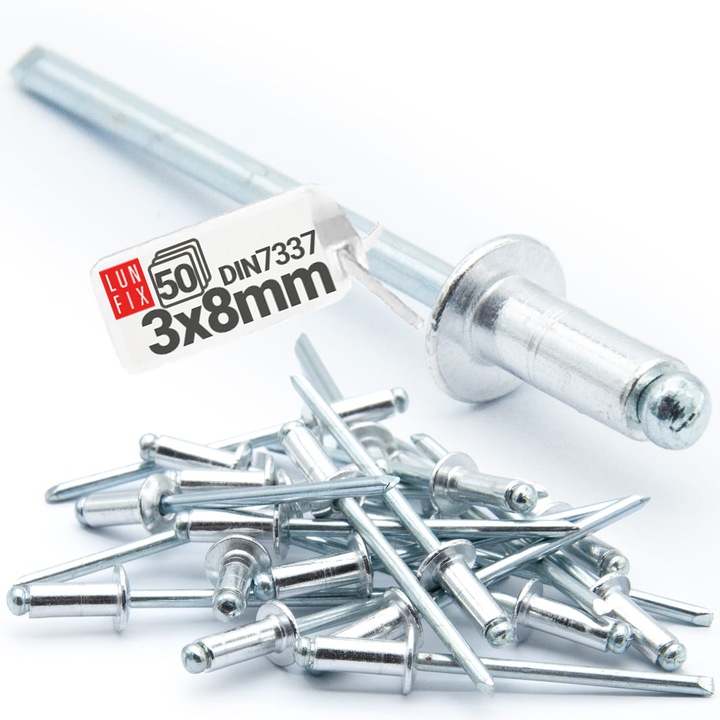 Nituri oarbe 3x8mm aluminiu-otel 50buc.,Lun Fix