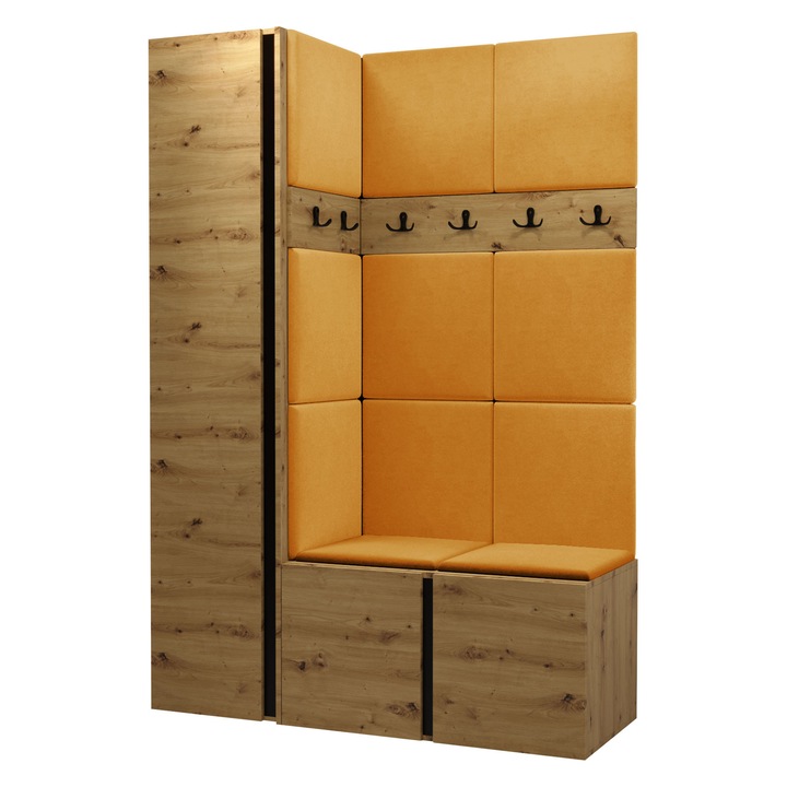 Mobilier pentru hol Tavasz IX, MIRJAN24, stejar artisan + galben, 46x186x124 cm