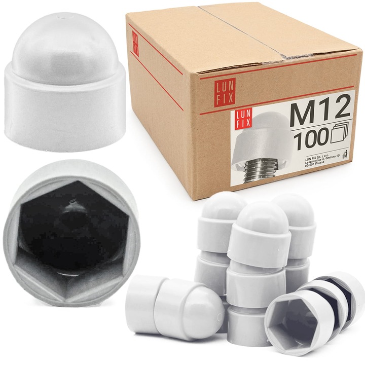 Винтови капачки за M12, Lun Fix, комплект от 100 броя, бели, 18.9x23.6 мм