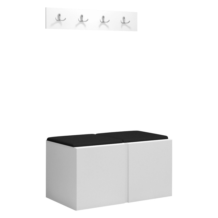 Mobilier pentru hol Tavasz VI, MIRJAN24, alb + piele ecologica negru, 46x42x84 cm