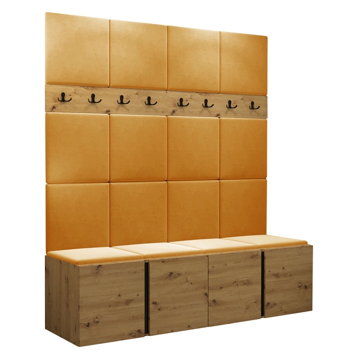 Mobilier pentru hol Tavasz V, MIRJAN24, stejar artisan + galben, 46x186x168 cm