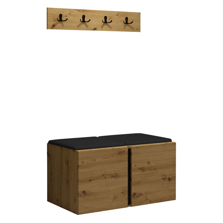 Mobilier pentru hol Tavasz VI, MIRJAN24, stejar artisan + piele ecologica negru, 46x42x84 cm