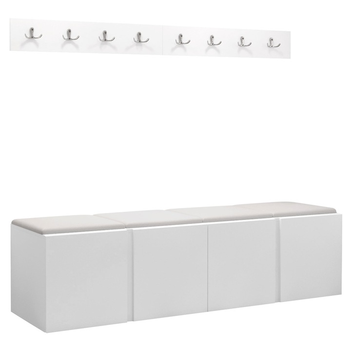 Mobilier pentru hol Tavasz VII, MIRJAN24, alb + piele ecologica alb, 46x42x168 cm