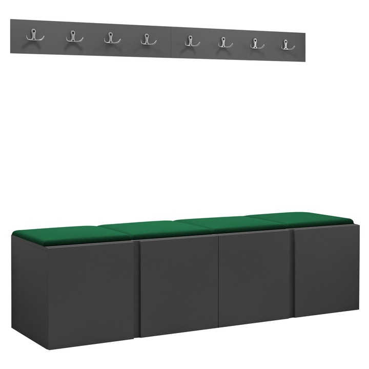 Mobilier pentru hol Tavasz VII, MIRJAN24, grafit + verde, 46x42x168 cm