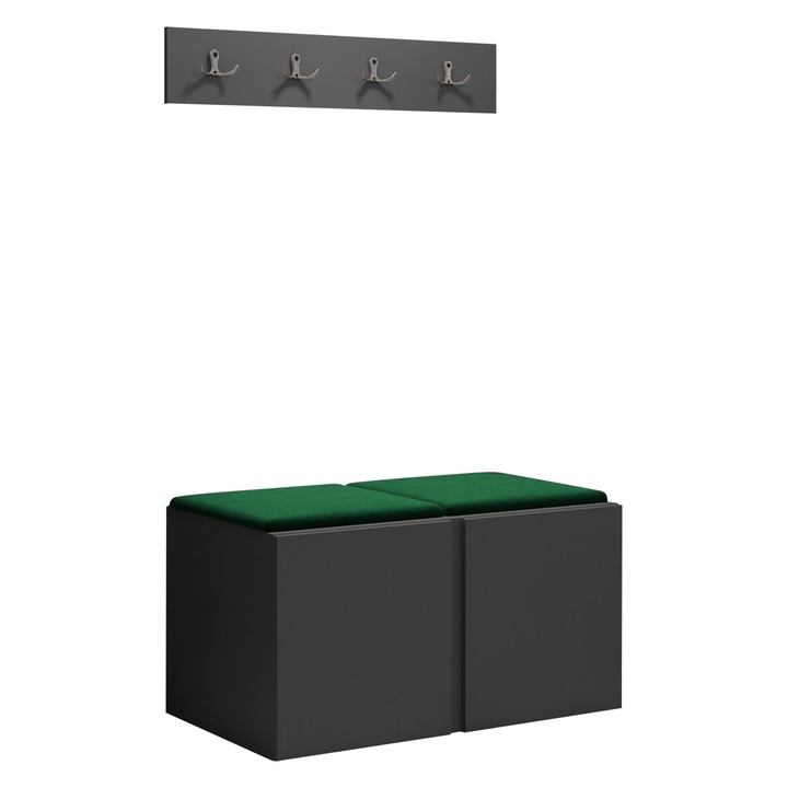 Mobilier pentru hol Tavasz VI, MIRJAN24, grafit + verde, 46x42x84 cm