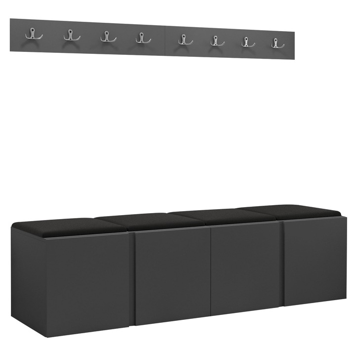 Mobilier pentru hol Tavasz VII, MIRJAN24, grafit + piele ecologica negru, 46x42x168 cm