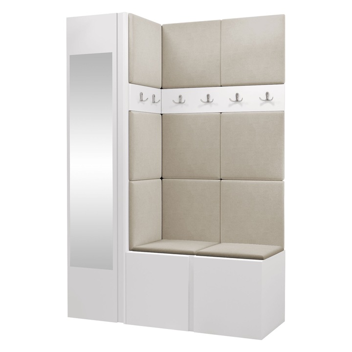 Mobilier pentru hol Tavasz X, MIRJAN24, alb + bej deschis, 46x186x124 cm