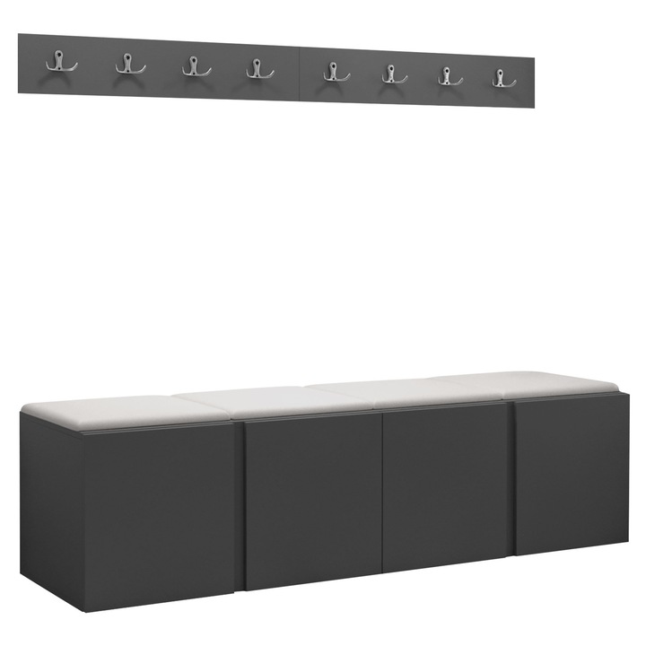 Mobilier pentru hol Tavasz VII, MIRJAN24, grafit + piele ecologica alb, 46x42x168 cm