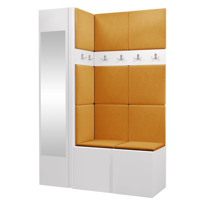 Mobilier pentru hol Tavasz X, MIRJAN24, alb + galben, 46x186x124 cm