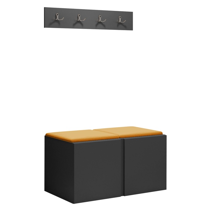 Mobilier pentru hol Tavasz VI, MIRJAN24, grafit + galben, 46x42x84 cm