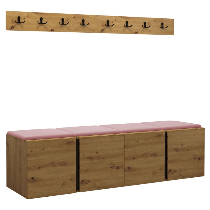 Mobilier pentru hol Tavasz VII, MIRJAN24, stejar artisan + roz, 46x42x168 cm