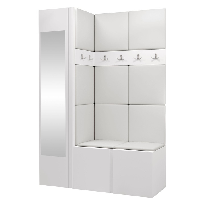 Mobilier pentru hol Tavasz X, MIRJAN24, alb + piele ecologica alb, 46x186x124 cm