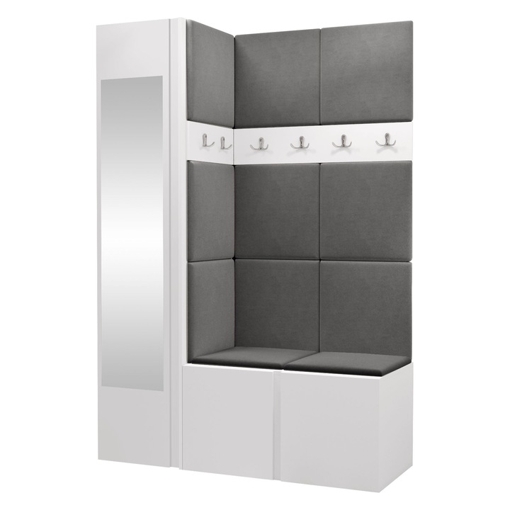 Mobilier pentru hol Tavasz X, MIRJAN24, alb + gri, 46x186x124 cm