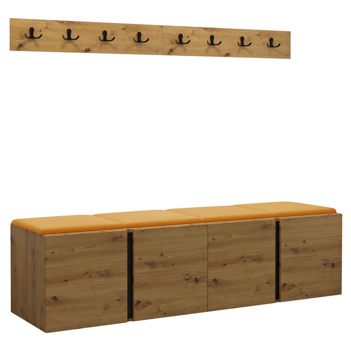 Mobilier pentru hol Tavasz VII, MIRJAN24, stejar artisan + galben, 46x42x168 cm