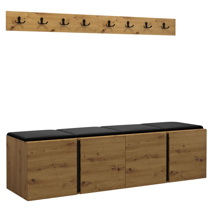 Mobilier pentru hol Tavasz VII, MIRJAN24, stejar artisan + negru, 46x42x168 cm