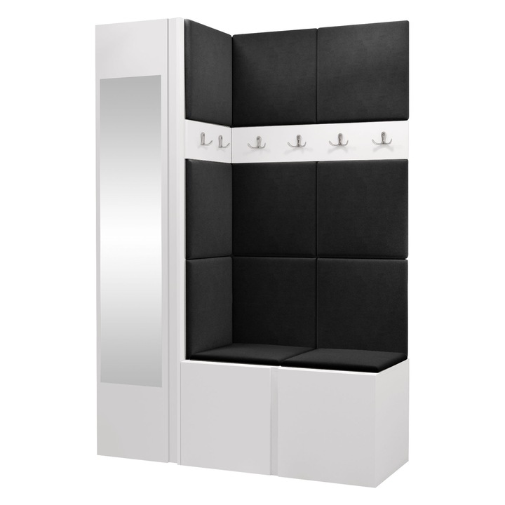 Mobilier pentru hol Tavasz X, MIRJAN24, alb + negru, 46x186x124 cm