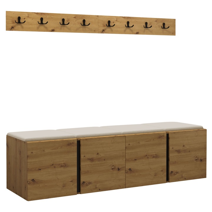 Mobilier pentru hol Tavasz VII, MIRJAN24, stejar artisan + bej deschis, 46x42x168 cm