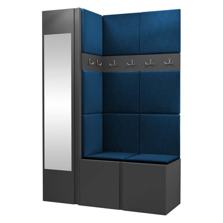 Mobilier pentru hol Tavasz X, MIRJAN24, grafit + bleumarin, 46x186x124 cm