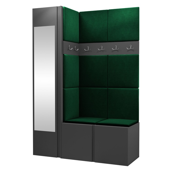 Mobilier pentru hol Tavasz X, MIRJAN24, grafit + verde, 46x186x124 cm