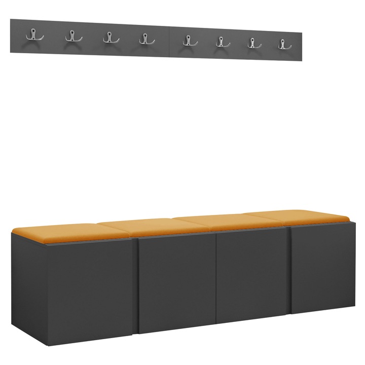 Mobilier pentru hol Tavasz VII, MIRJAN24, grafit + galben, 46x42x168 cm