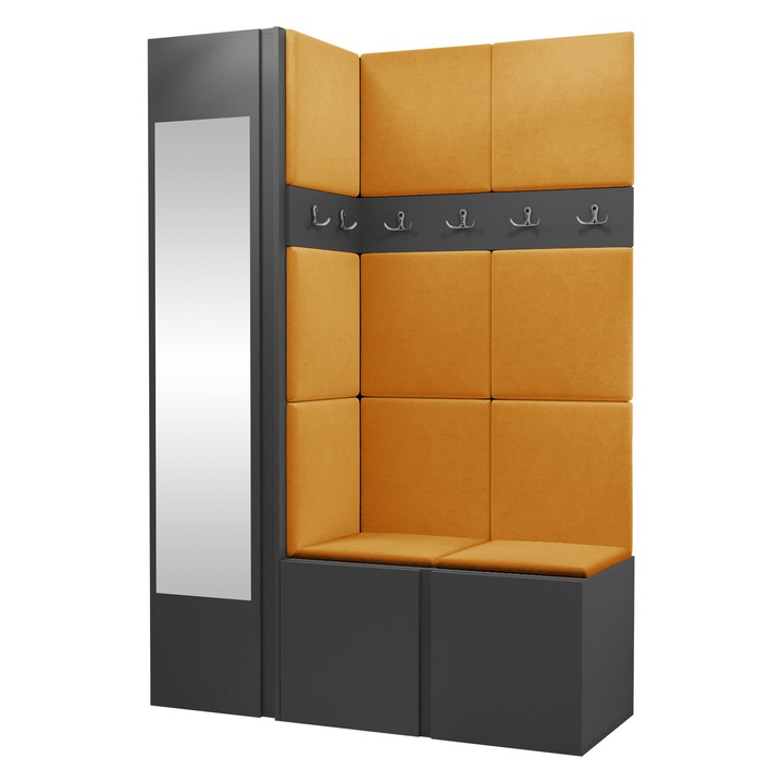 Mobilier pentru hol Tavasz X, MIRJAN24, grafit + galben, 46x186x124 cm