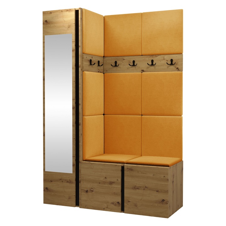 Mobilier pentru hol Tavasz X, MIRJAN24, stejar artisan + galben, 46x186x124 cm