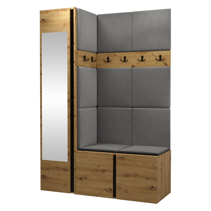 Mobilier pentru hol Tavasz X, MIRJAN24, stejar artisan + gri, 46x186x124 cm
