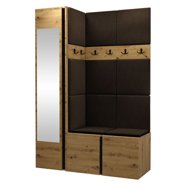 Mobilier pentru hol Tavasz X, MIRJAN24, stejar artisan + maro, 46x186x124 cm
