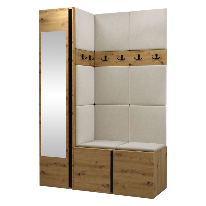 Mobilier pentru hol Tavasz X, MIRJAN24, stejar artisan + bej deschis, 46x186x124 cm