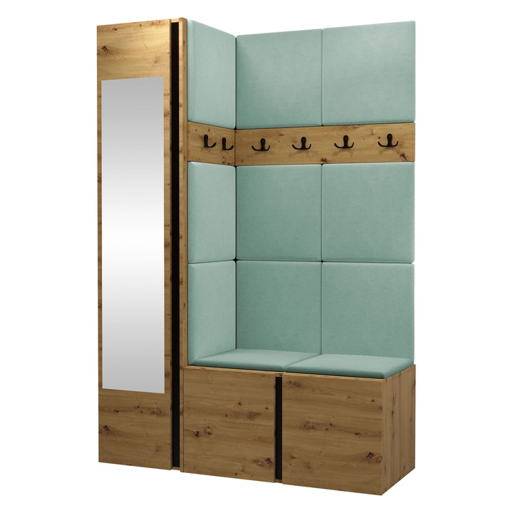 Mobilier pentru hol Tavasz X, MIRJAN24, stejar artisan + albastru, 46x186x124 cm