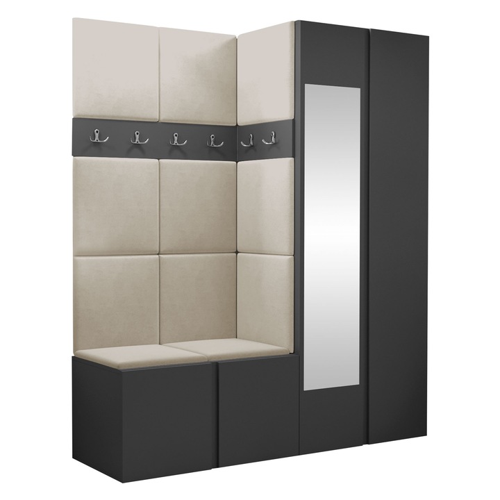 Mobilier pentru hol Tavasz XII, MIRJAN24, grafit + bej deschis, 46x186x158 cm