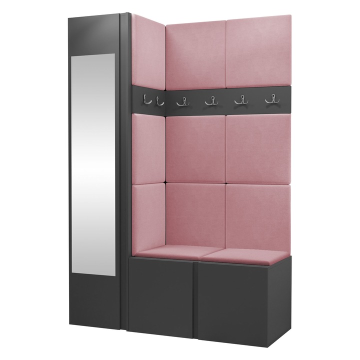 Mobilier pentru hol Tavasz X, MIRJAN24, grafit + roz, 46x186x124 cm