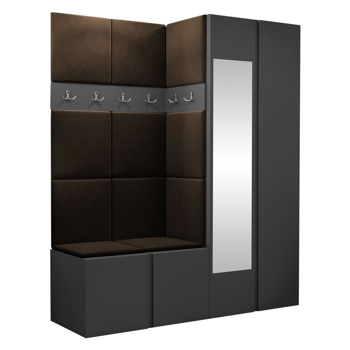 Mobilier pentru hol Tavasz XII, MIRJAN24, grafit + maro, 46x186x158 cm