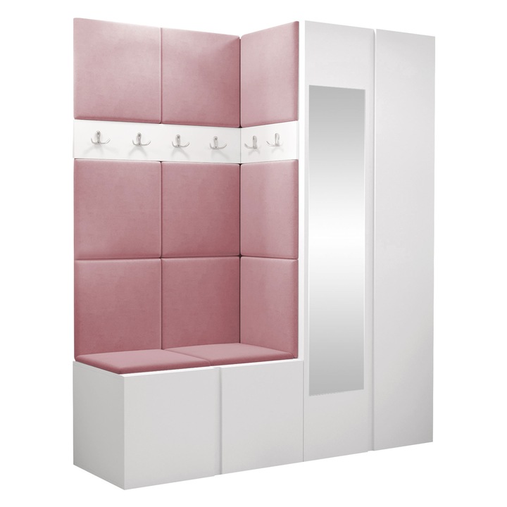 Mobilier pentru hol Tavasz XII, MIRJAN24, alb + roz, 46x186x158 cm