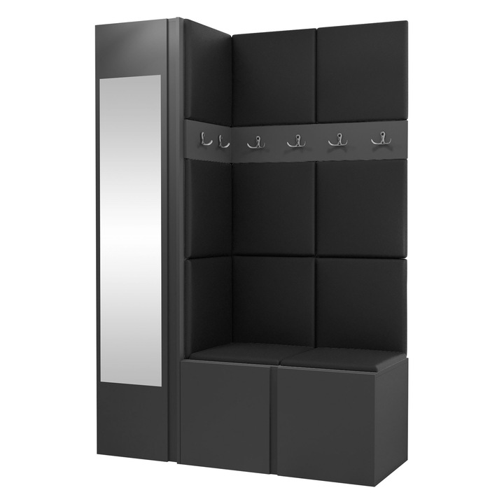 Mobilier pentru hol Tavasz X, MIRJAN24, grafit + piele ecologica negru, 46x186x124 cm