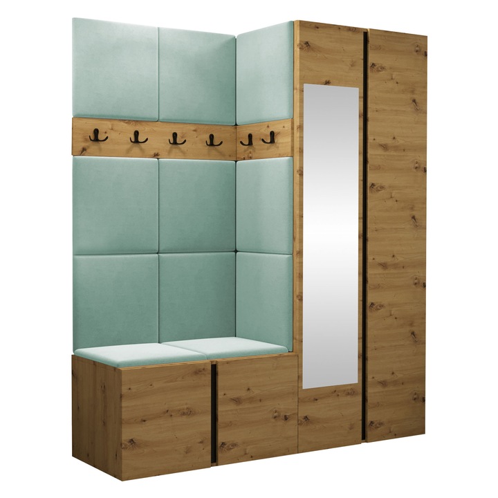 Mobilier pentru hol Tavasz XII, MIRJAN24, stejar artisan + albastru, 46x186x158 cm