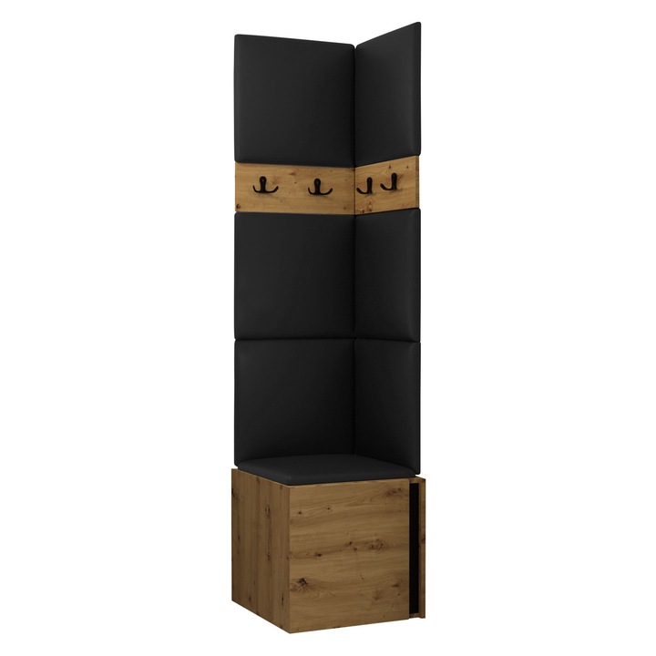 Mobilier pentru hol Tavasz XXI, MIRJAN24, stejar artisan + piele ecologica negru, 46x186x46 cm