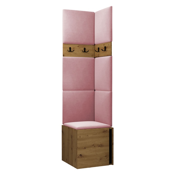 Mobilier pentru hol Tavasz XXI, MIRJAN24, stejar artisan + roz, 46x186x46 cm