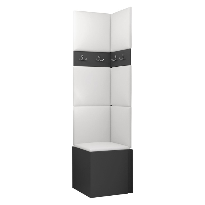 Mobilier pentru hol Tavasz XXI, MIRJAN24, grafit + piele ecologica alb, 46x186x46 cm